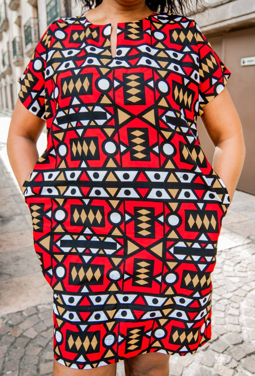 short sleeve African tribal print dress ...